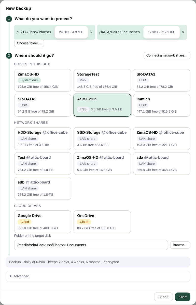 New backup: what, where, start