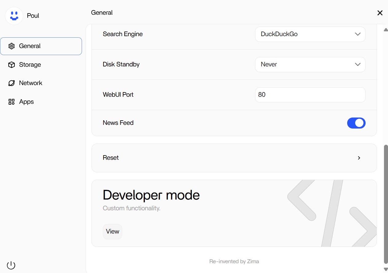 Zima Settings-General