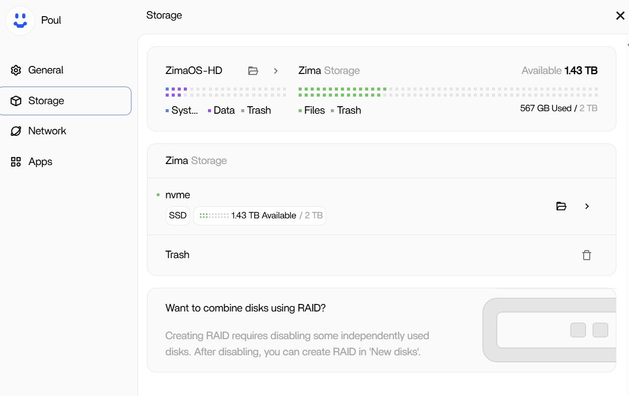 Zima Settings Storage